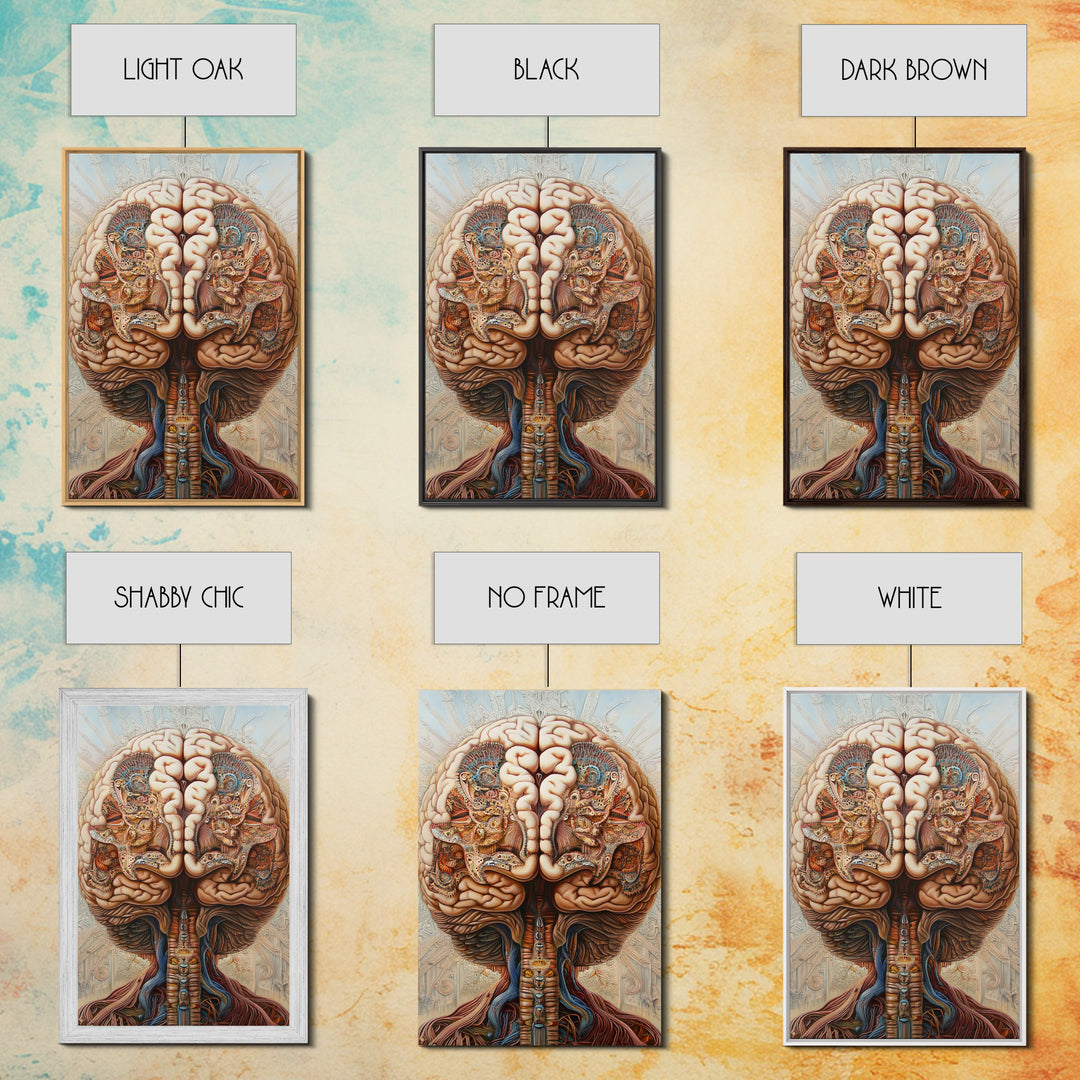 Intricate Human Brain Anatomy Framed Canvas Print Science Art Therapy Decor Unique Wall Art Guest Room Office Gift