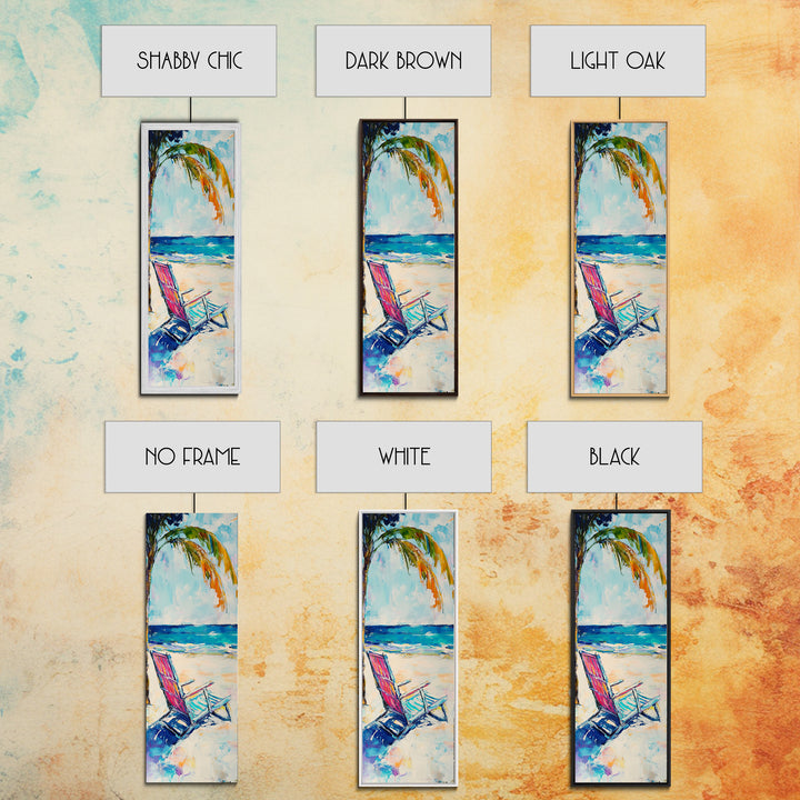 Beach Chair, Palm Tree, Coastal Wall Art, Seascape Painting, Nautical Decor, Coastal Wall Art, Framed Canvas Print, Living Room Art