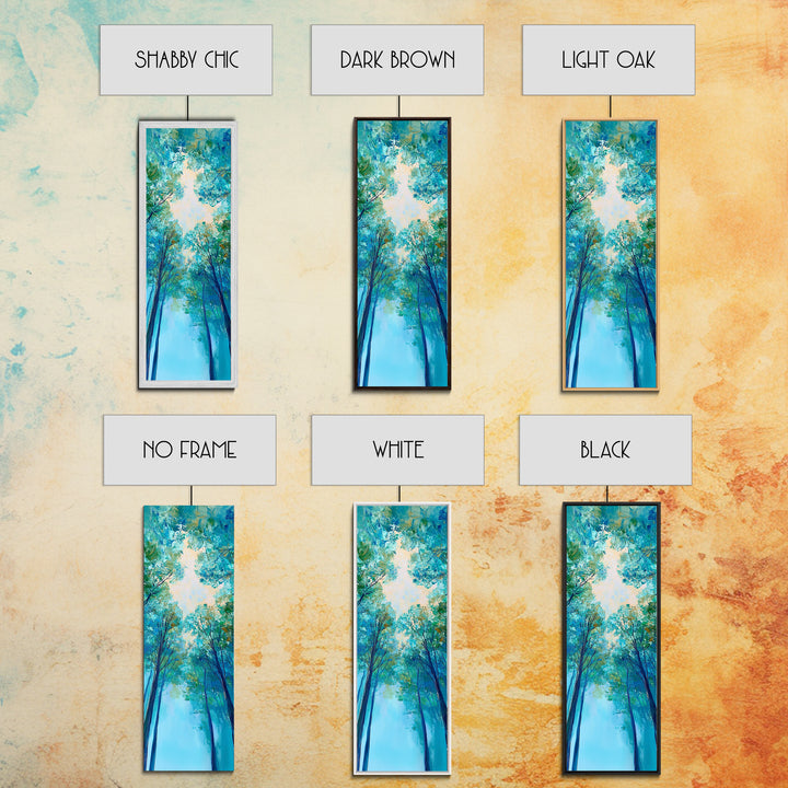 Canopy Trees, birch tree painting, botanical prints, nature wall art, green wall art, vertical wall art, Framed Canvas Print, above bed art