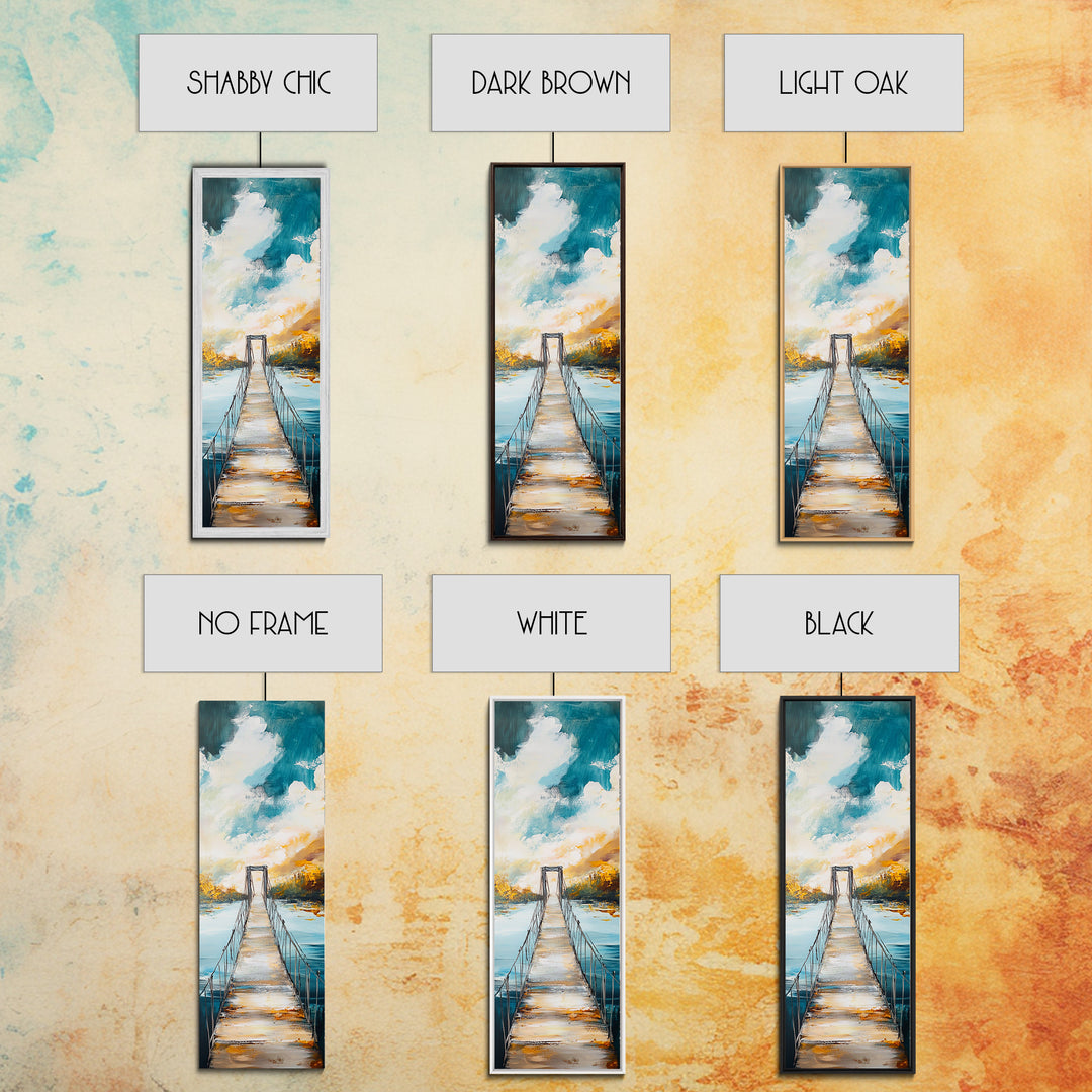 Bridge Over Water, rustic decor, wabi sabi art, boho art, tall skinny art, extra wide art, Framed Canvas Print, farmhouse art