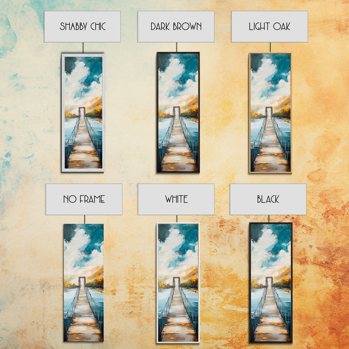 Bridge Over Water, rustic decor, wabi sabi art, boho art, tall skinny art, extra wide art, Framed Canvas Print, farmhouse art