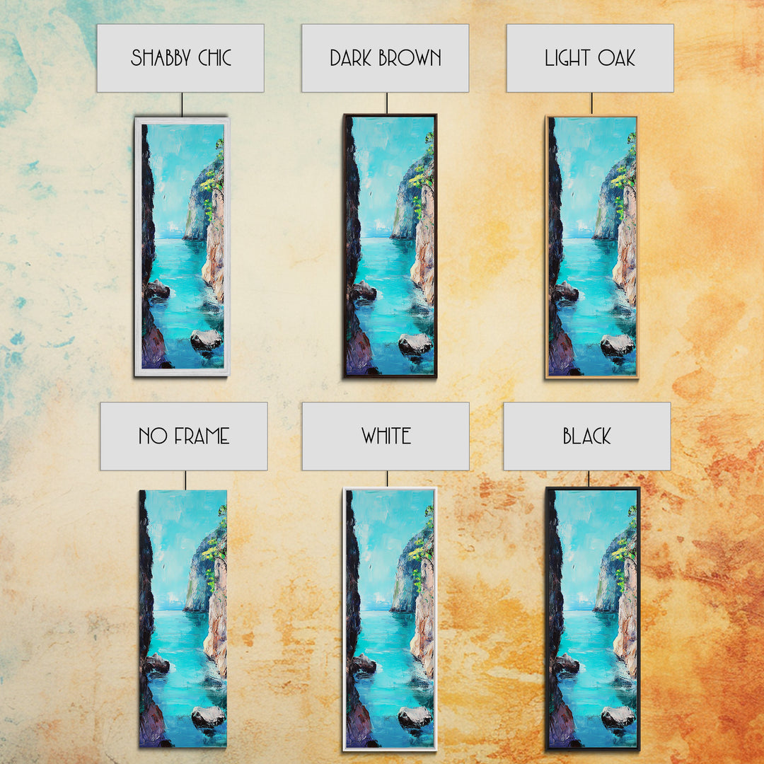 Cliffs and Sea, Coastal Landscape Art, Nautical Wall Art, Ocean View, Seascape Painting, Tall Narrow Art, Canvas Print