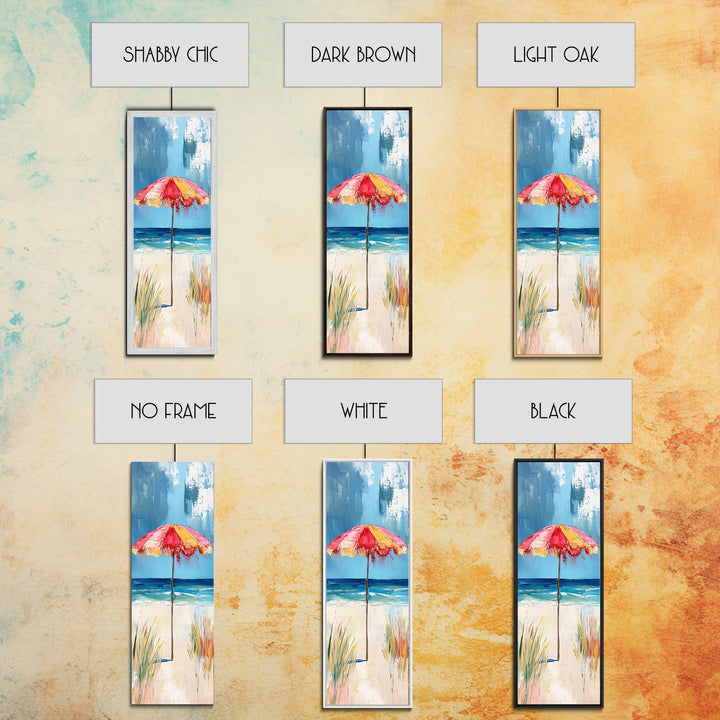 Beach Umbrella, Ocean Breeze, Coastal Decor, Surf Wall Art, Nautical Painting, Coastal Wall Art, Framed Canvas Print, Tall Skinny Art