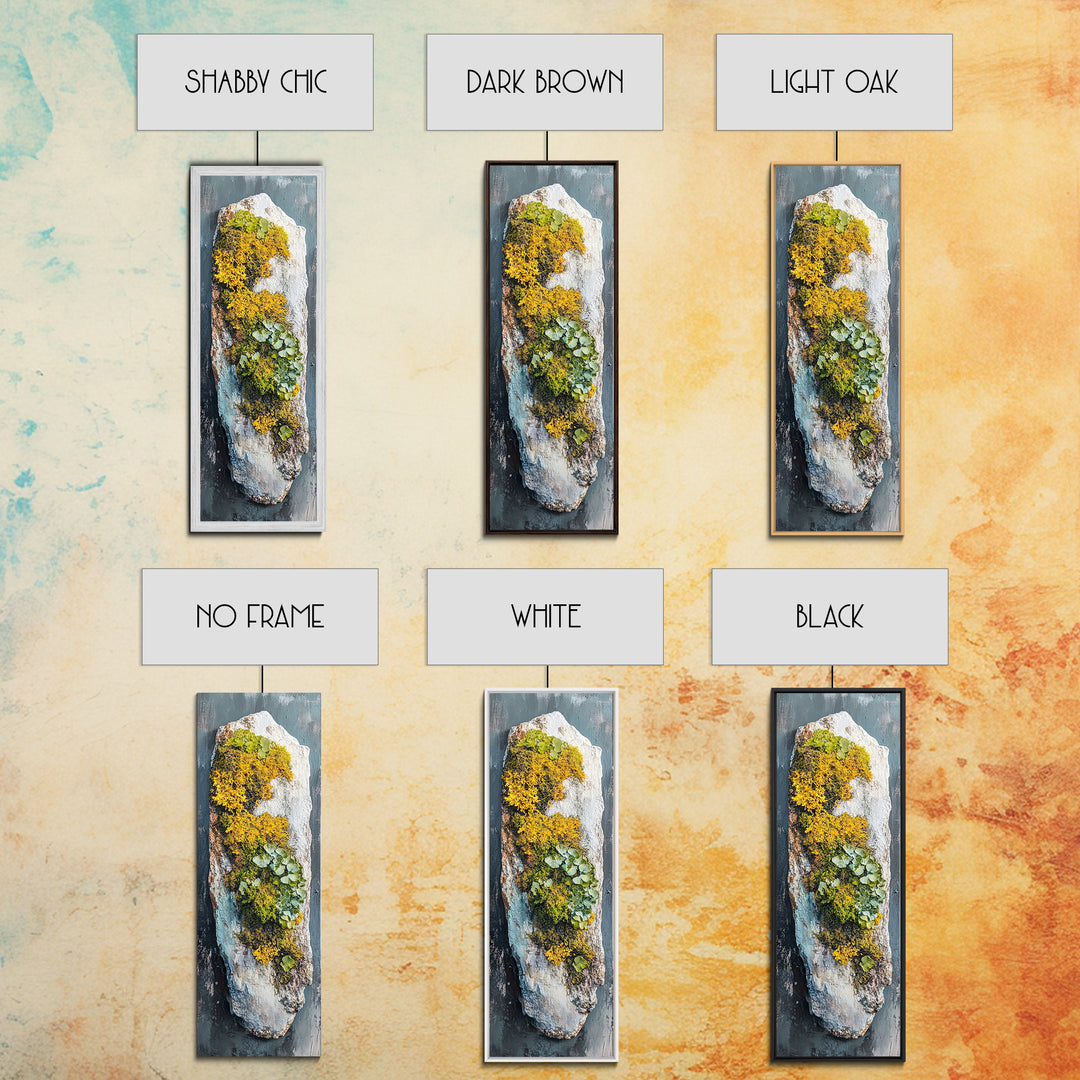 Botanical Art, Framed Canvas Print, wabi sabi art, sage green wall art, whimsical art, minimalist art, long narrow wall art, rustic decor