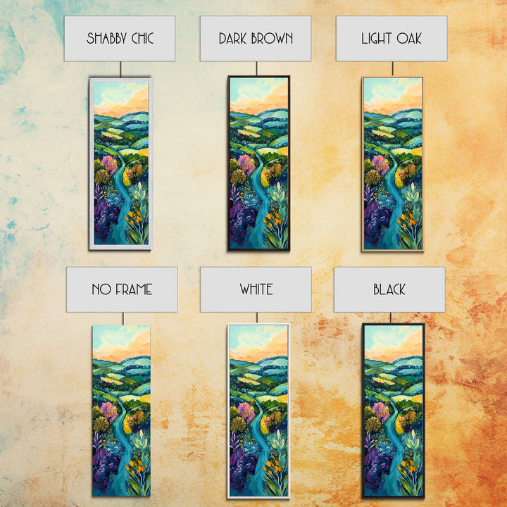 Rolling Hills, Ireland painting, wildflower painting, green wall art, farmhouse decor, Framed Canvas Print, landscape painting