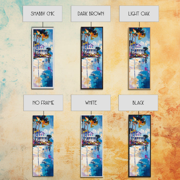 Beach House, Coastal Painting, Vibrant Landscape, Nautical Wall Art, Living Room Art, Above Bed Wall Art, Framed Canvas Print