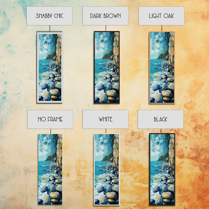 Rocky Shoreline, coastal landscape art, nautical decor, framed canvas print, lake Tahoe art, extra wide art, ocean painting