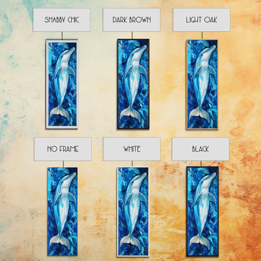 Dolphin painting, ocean life wall art, blue and green wall art, nautical painting, marine life decor, framed canvas print