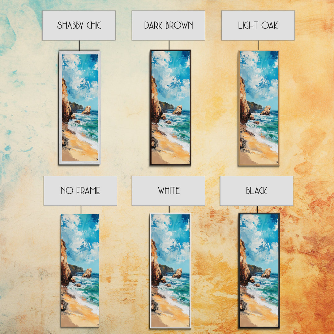 Coastal Beach, Ocean Waves, Rocky Shore, Framed Canvas Print, coastal decor, nautical wall art, seascape painting, rustic art