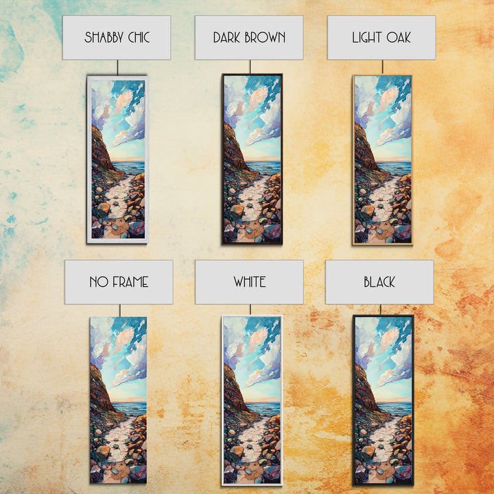 Rocky Coastline, Ocean Waves, Beach Path, Framed Canvas Print, coastal landscape art, farmhouse art, rustic décor