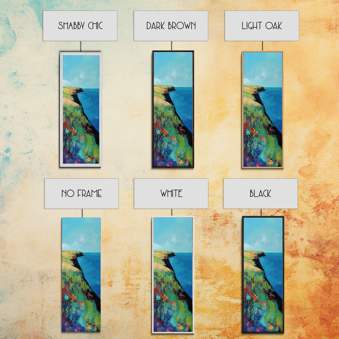 Coastal cliffs, Ireland painting, wildflower painting, landscape painting, framed canvas print, extra wide art