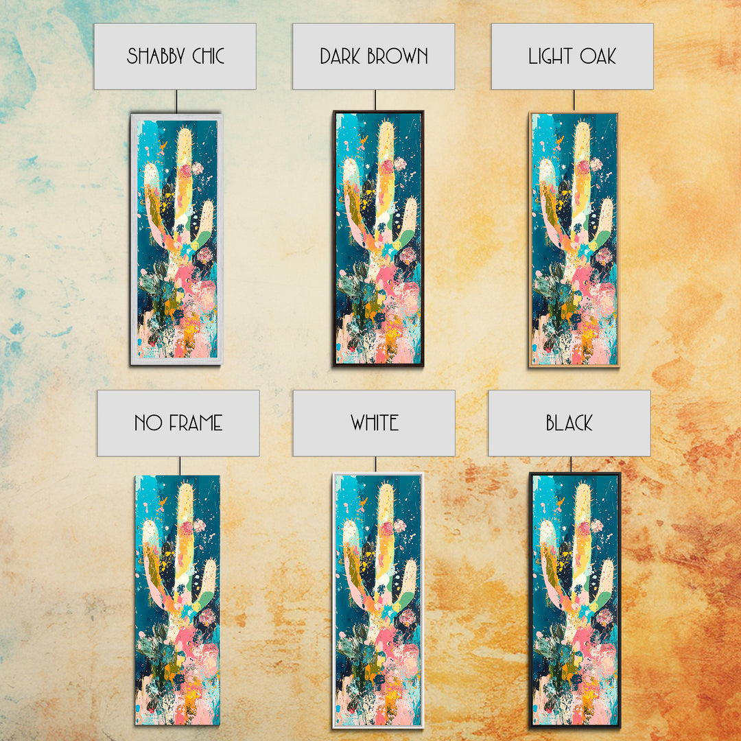 Colorful cactus, southwest wall art, agave painting, botanical prints, framed canvas print, tall narrow art, vertical wall art