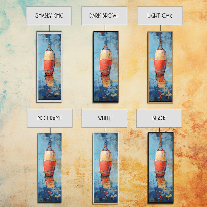 Nautical buoy, coastal wall art, nautical painting, rustic decor, fisherman painting, tall narrow art, framed canvas print
