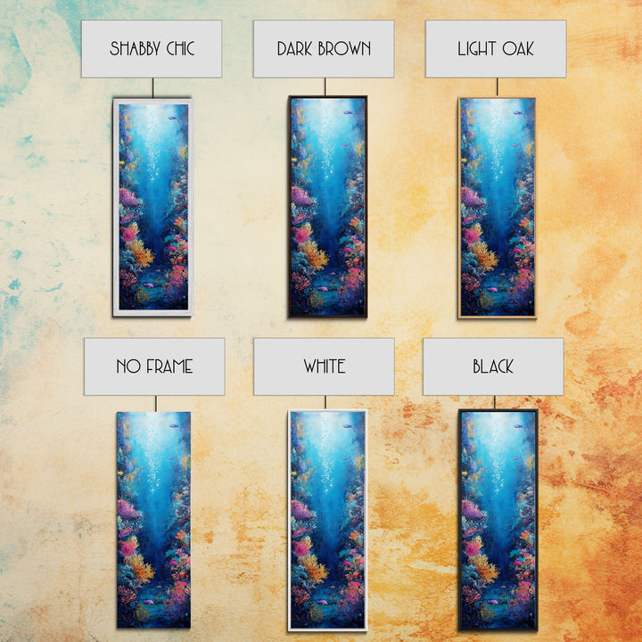 Deep Sea Coral, dolphin painting, ocean wall art, marine life art, framed canvas print, nautical decor, blue and green wall art