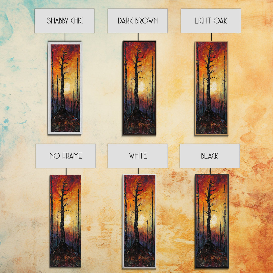 Burnt forest, pine tree art, moody wall art, forest at dusk painting, dark romance painting, autumn art, framed canvas print