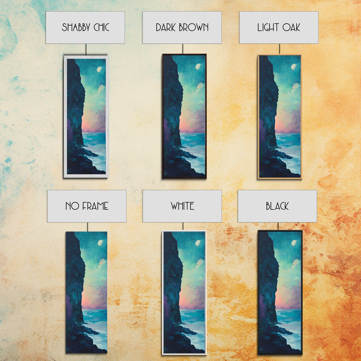 Cliffside Moon Painting, Moody Art, Coastal Wall Art, Landscape Painting, Ocean Art, Framed Canvas Print, Nautical Decor