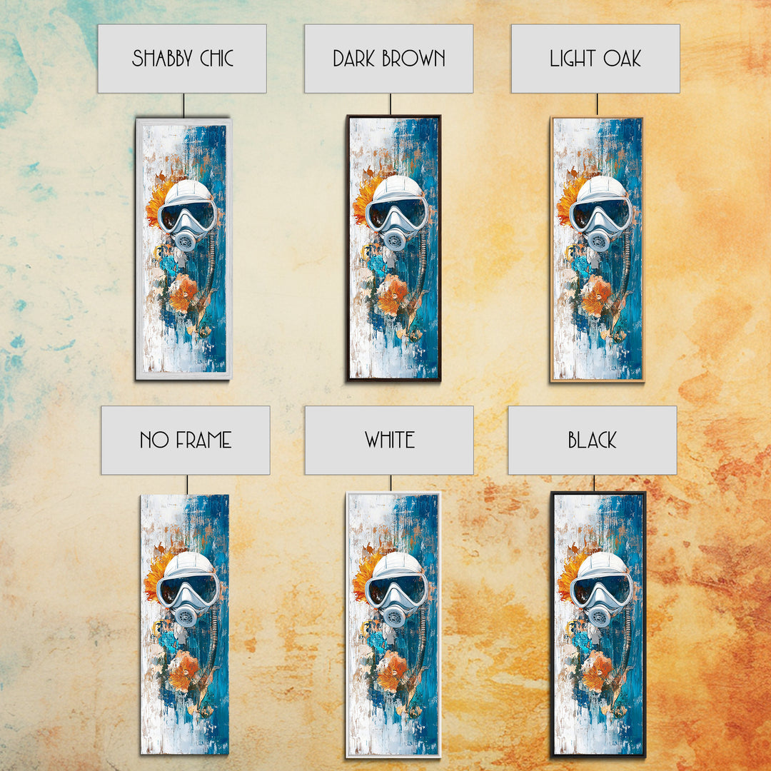 Diver Mask, nautical decor, coastal wall art, surreal art, science art, ocean painting, Framed Canvas Print, abstract artwork