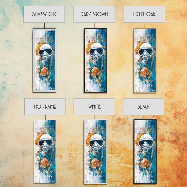 Diver Mask, nautical decor, coastal wall art, surreal art, science art, ocean painting, Framed Canvas Print, abstract artwork