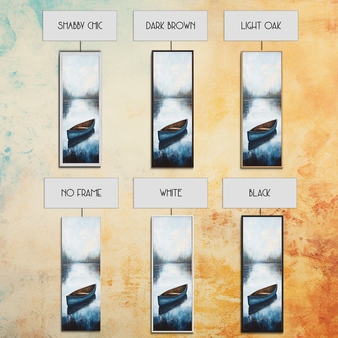 Blue Canoe on Lake, lake Tahoe art, nautical wall art, rustic decor, farmhouse art, framed canvas print, above sofa art