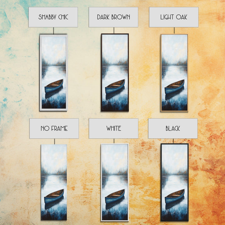 Blue Canoe on Lake, lake Tahoe art, nautical wall art, rustic decor, farmhouse art, framed canvas print, above sofa art