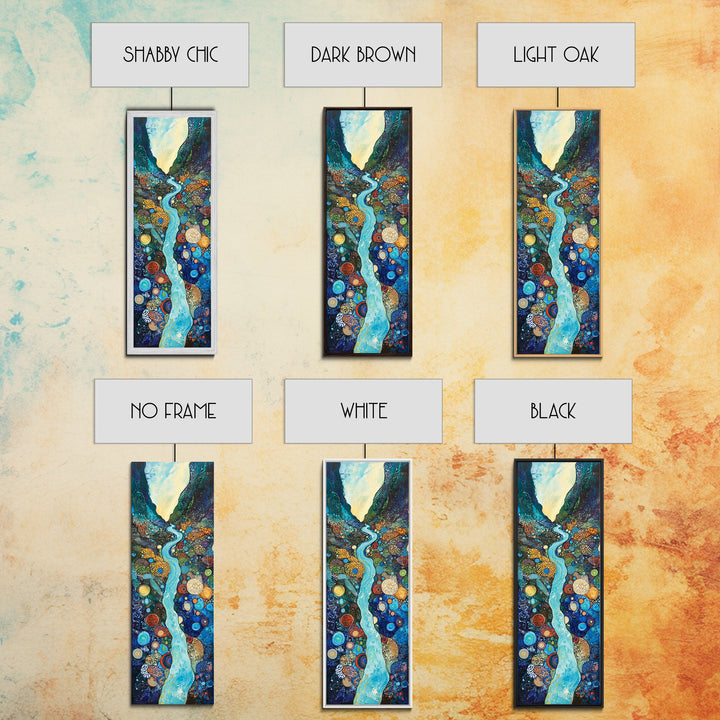 Abstract River, mosaic wall art, blue and green wall art, geometric wall art, whimsical art, framed canvas print, tall narrow art