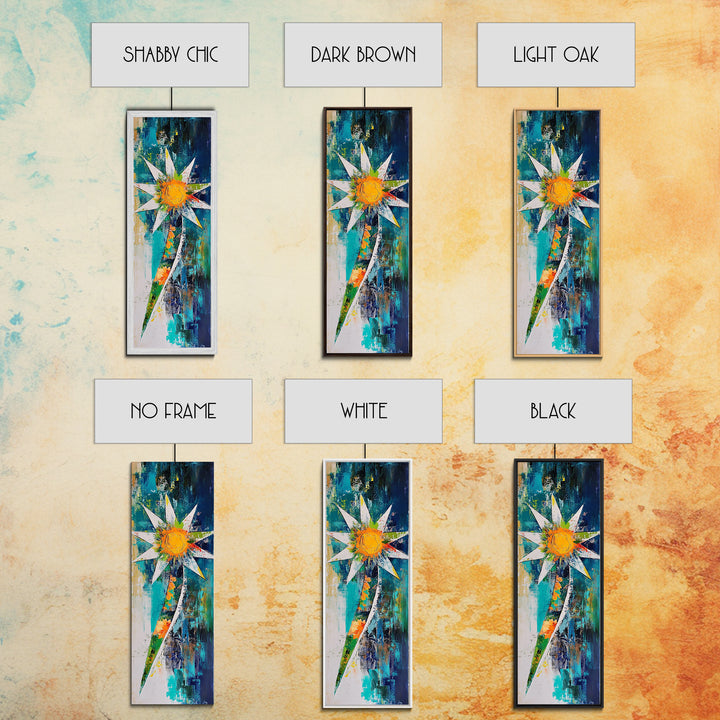 Abstract Star, Agave Painting, Mosaic Wall Art, Sacred Geometry Wall Art, Modern Botanical Prints, Canvas Print, Tall Narrow Art