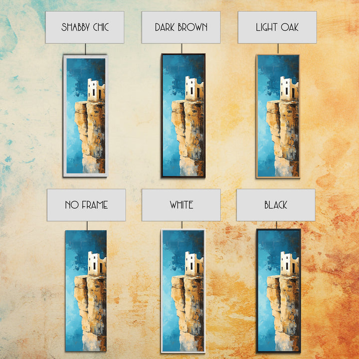 Cliff House Painting, Rustic Art, Coastal Landscape Art, Blue and Green Wall Art, Framed Canvas Print, Nautical Decor, Gift Idea