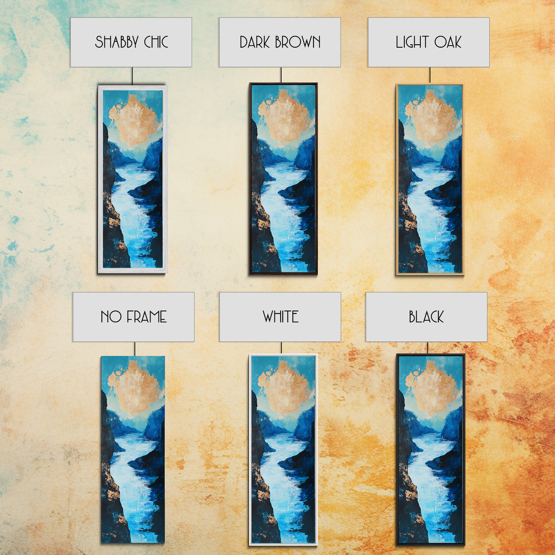 River, Canyon, Canvas Print, blue and green wall art, landscape painting, horizon painting gray white, nature art, above couch art, gift idea