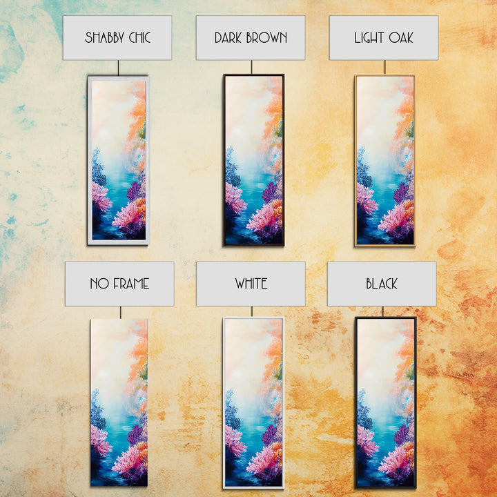 Coral Reef, dolphin painting, blue and green wall art, ocean painting, tropical decor, tall skinny art, coastal decor, canvas print