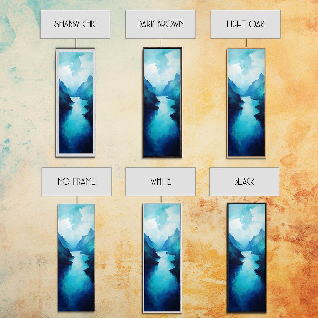 Blue and Green Wall Art, Moody Art, Landscape Painting, Framed Canvas Print, Wabi Sabi Art, Nautical Decor, Extra Wide Art