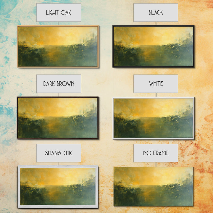 Abstract Landscape, Moody Art, Horizon Painting, Green Wall Art, Extra Wide Art, Panoramic Art, Framed Canvas Print, Living Room Art