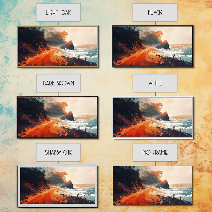 Coastal Road, southwest wall art, rustic decor, coastal landscape art, boho art, panoramic painting, gift idea for him, Canvas Print