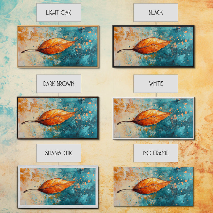 Autumn Leaf, fall painting, teal wall art, botanical prints, moody art, textured painting, gift idea for her, Canvas Print