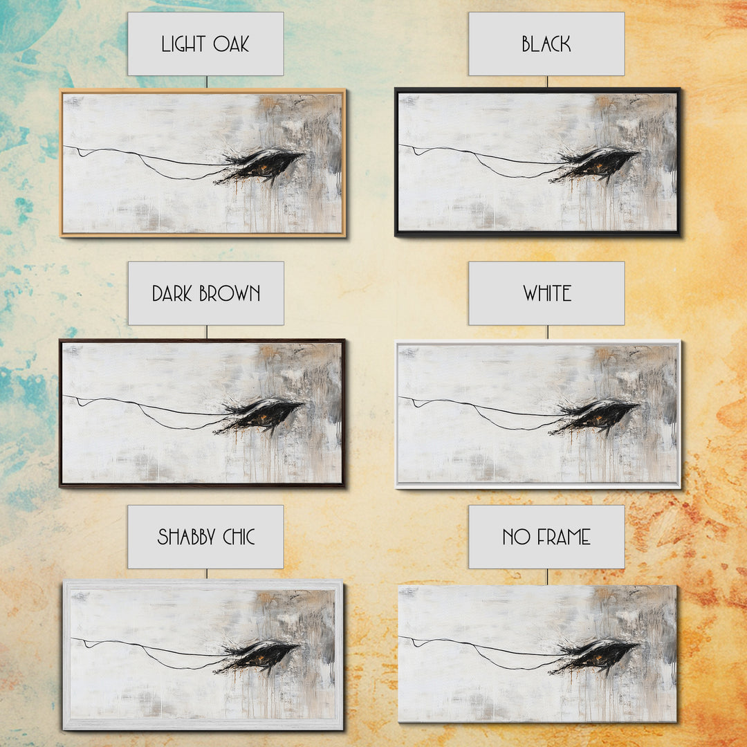 Abstract Crow, dark romance painting, gothic decor, minimalist art, moody art, black and white wall art, Canvas Print, wabi sabi art