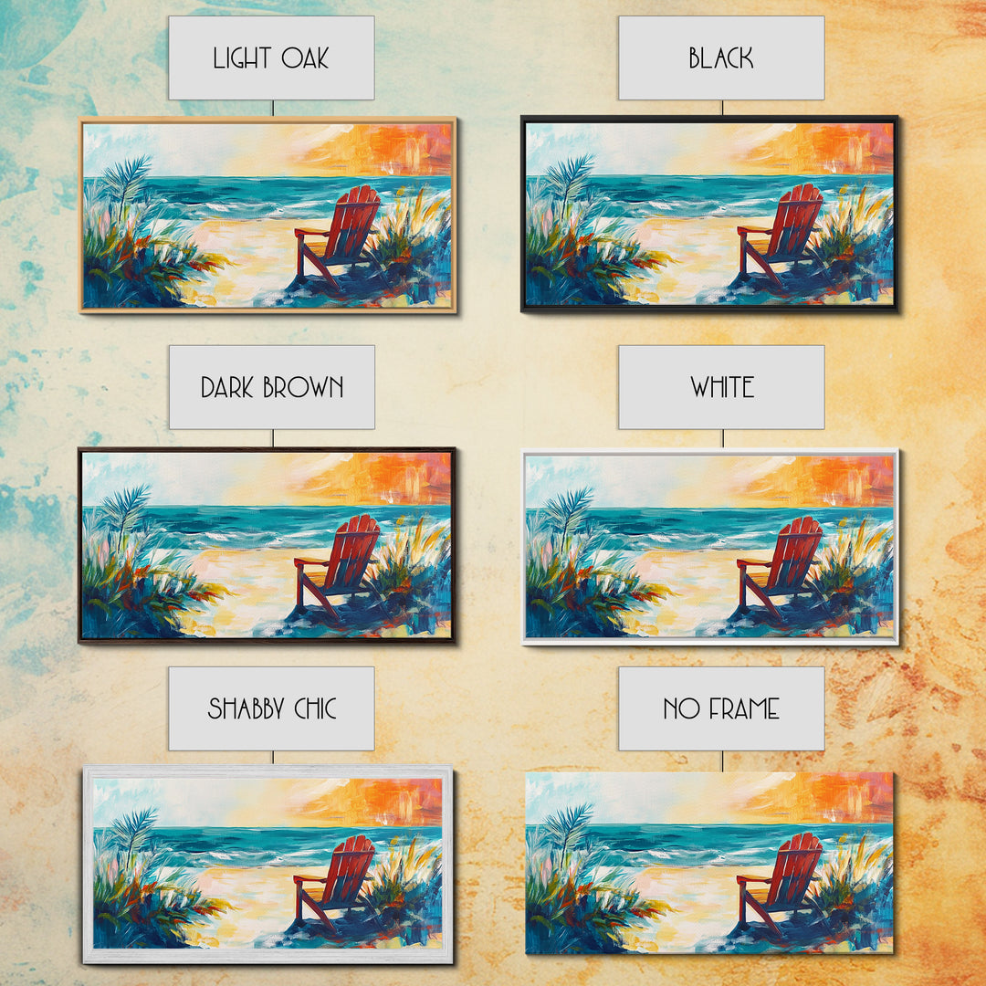 Beach Chair, Coastal Painting, Nautical Wall Art, Ocean Painting, Seascape Painting, Framed Canvas Print, Extra Wide Art, Coastal Decor