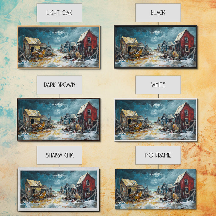 Abandoned Town Art, Rustic Decor, Moody Art, Western Landscape Art, Framed Canvas Print, Extra Wide Art, Farmhouse Art