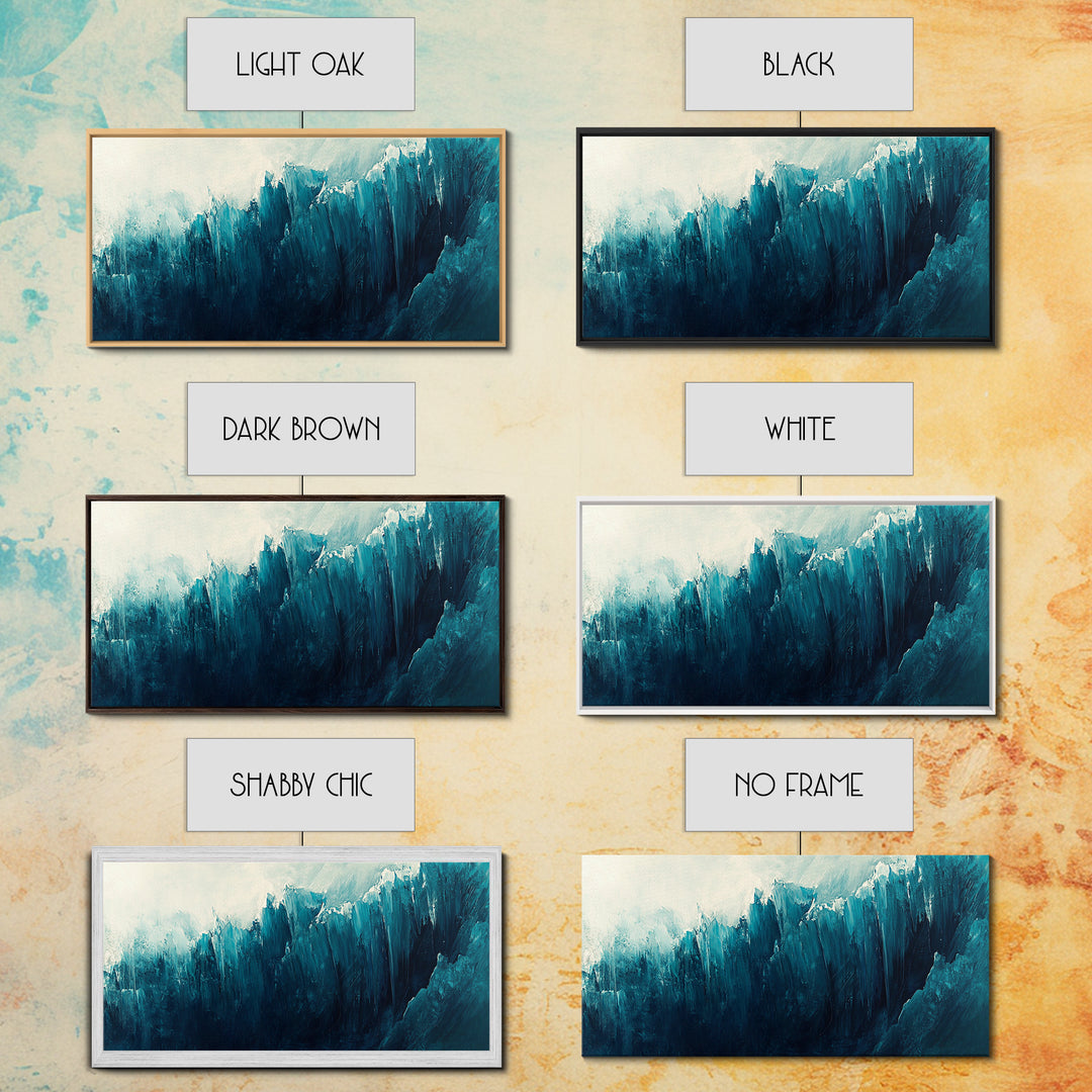 Abstract Ocean Painting, Teal Wall Art, Coastal Wall Art, Extra Wide Art, Framed Canvas Print, Nautical Decor, Wabi Sabi Art