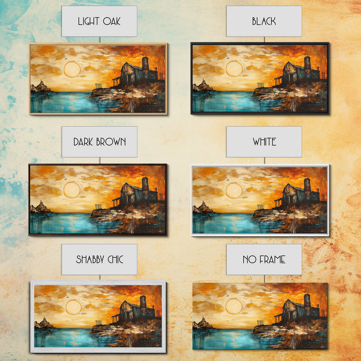 Rustic Barn, sunset painting, farmhouse art, rustic wall art, panoramic painting, framed canvas print, southwest wall art