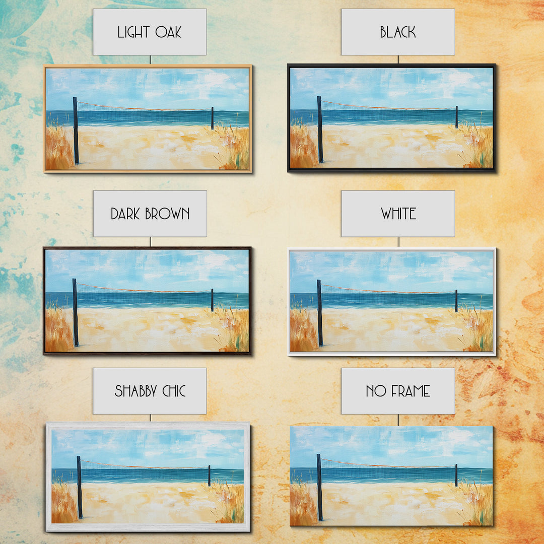 Beach Volleyball, Coastal Wall Art, Nautical Decor, Seascape Painting, Ocean Painting, Framed Canvas Print, Extra Wide Art, Boho Art