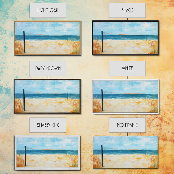 Beach Volleyball, Coastal Wall Art, Nautical Decor, Seascape Painting, Ocean Painting, Framed Canvas Print, Extra Wide Art, Boho Art