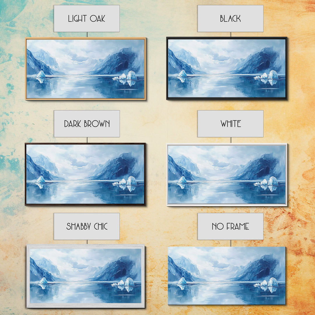 Arctic Reflections, Canvas Print, landscape painting, nautical painting, blue and green wall art, extra wide art, minimalist art