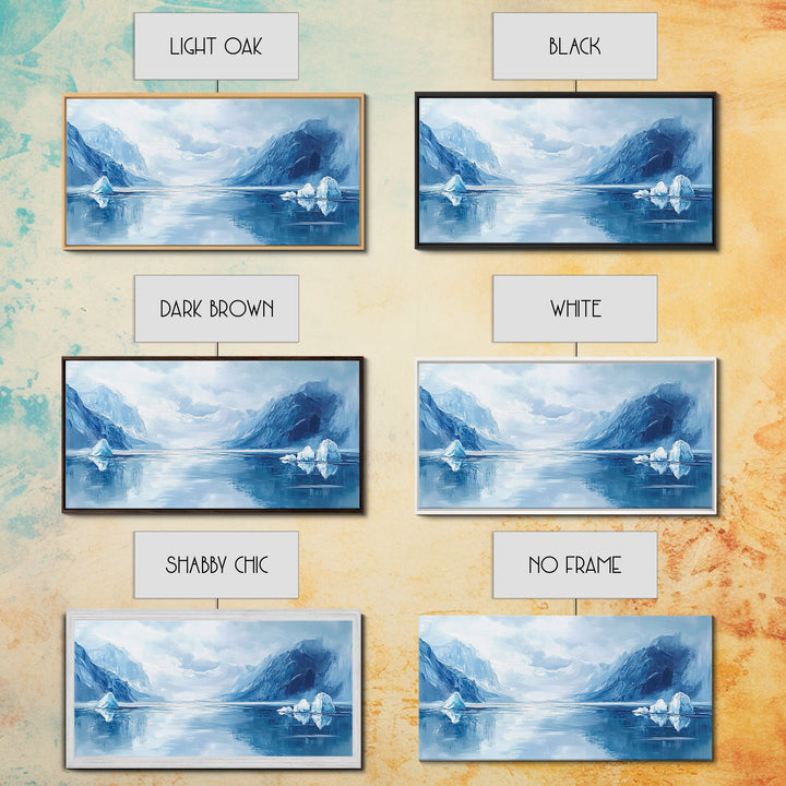 Arctic Reflections, Canvas Print, landscape painting, nautical painting, blue and green wall art, extra wide art, minimalist art