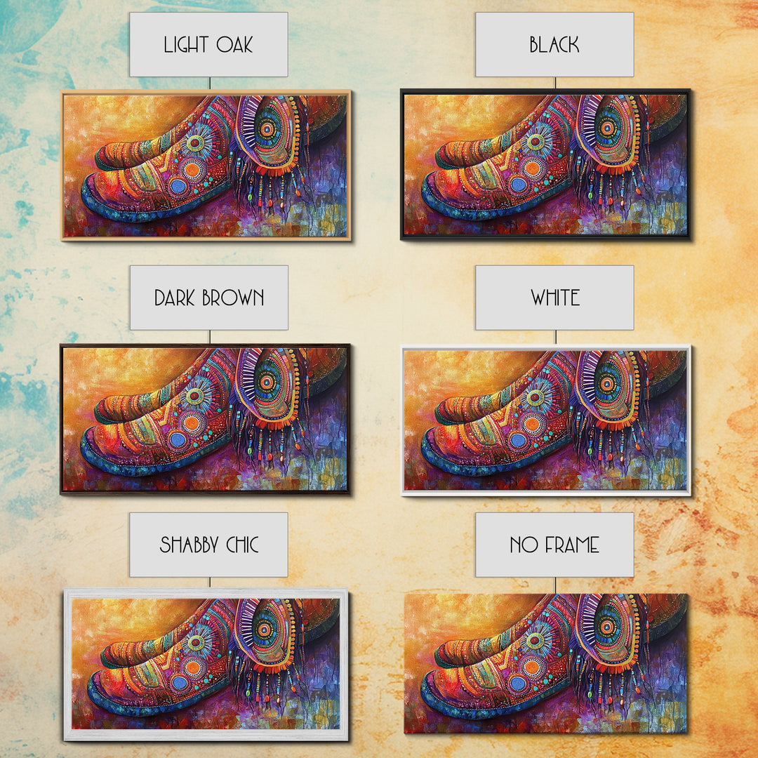 Bohemian Shoes, Moroccan Wall Art, Boho Art, Chinoiserie Wall Art, Extra Wide Art, Framed Canvas Print, Whimsical Art, Rustic Decor