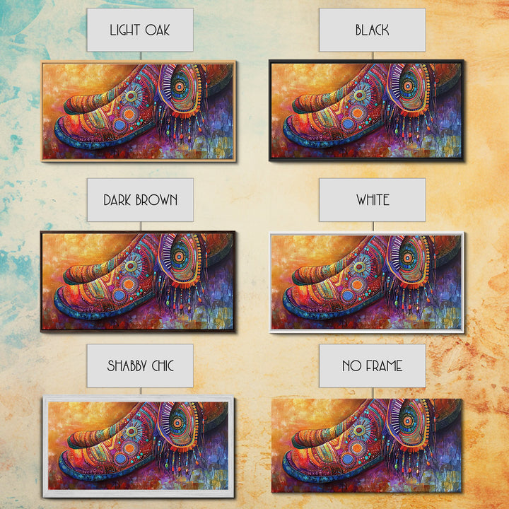 Bohemian Shoes, Moroccan Wall Art, Boho Art, Chinoiserie Wall Art, Extra Wide Art, Framed Canvas Print, Whimsical Art, Rustic Decor