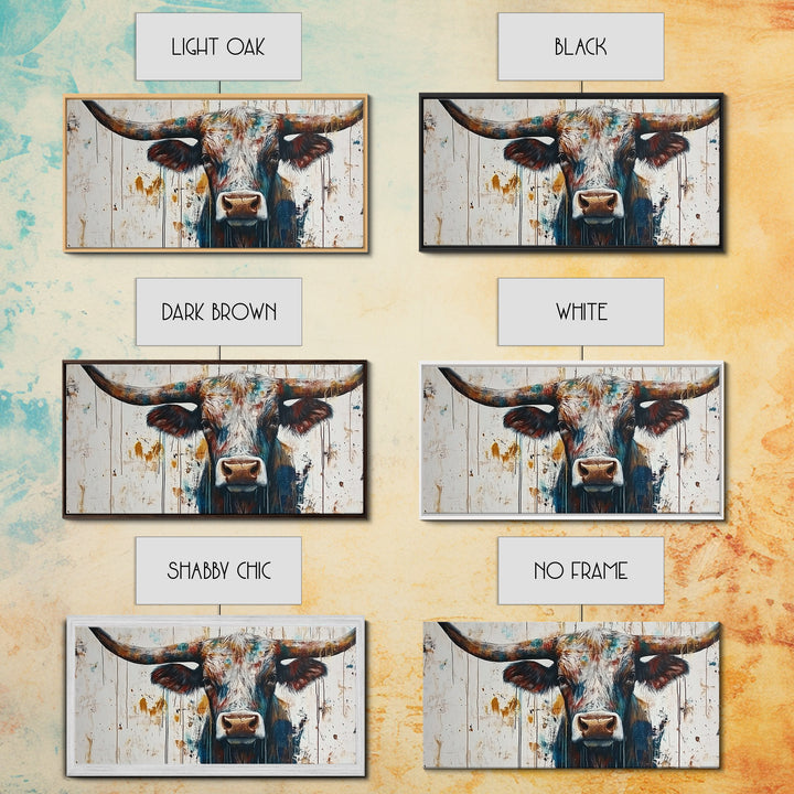 Bull Portrait, rustic decor, farmhouse art, bull and bear art, southwestern wall art, moody art, canvas print, extra wide art