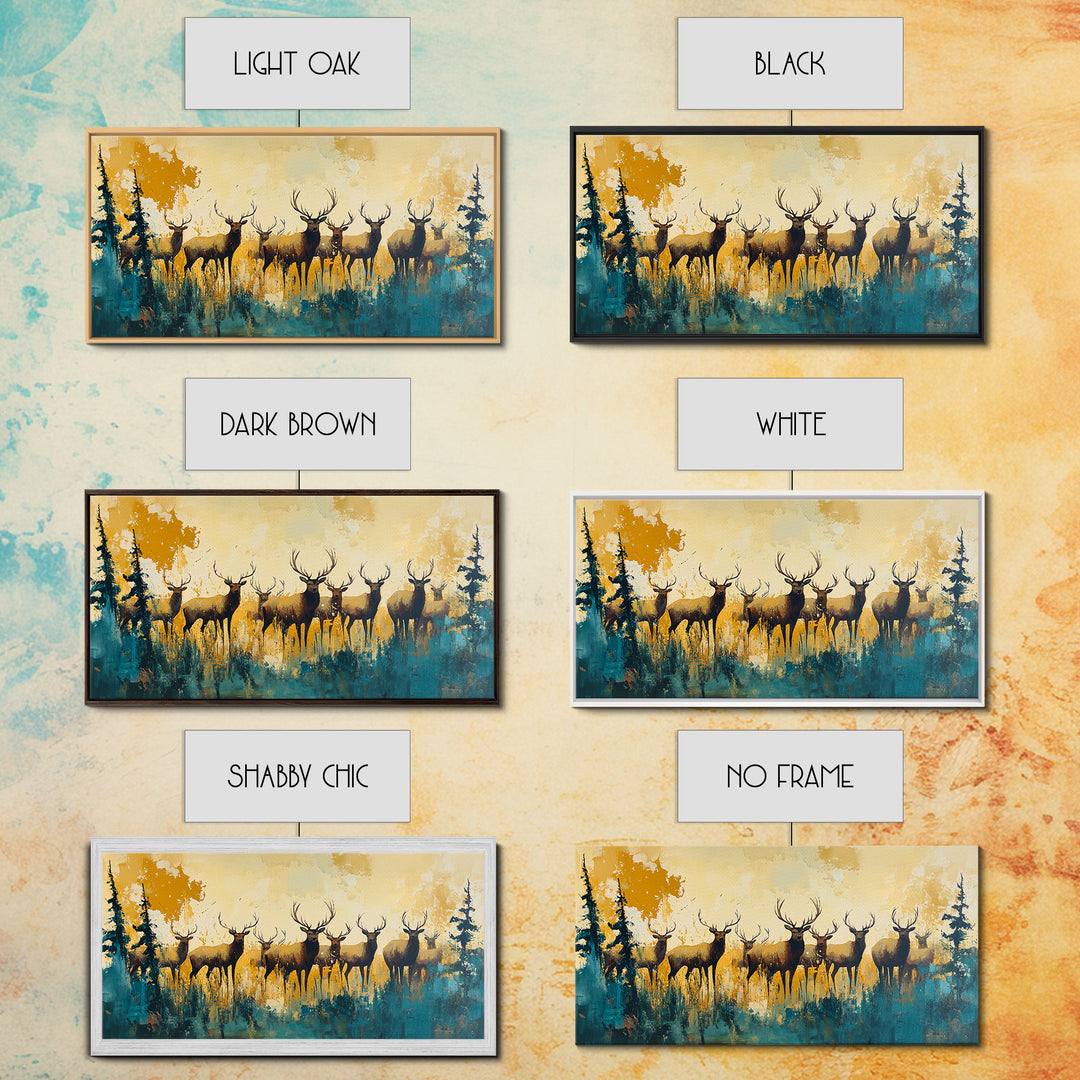 Deer Herd Painting, rustic wall art, farmhouse art, wildlife painting, nature painting, framed canvas print, woodland decor