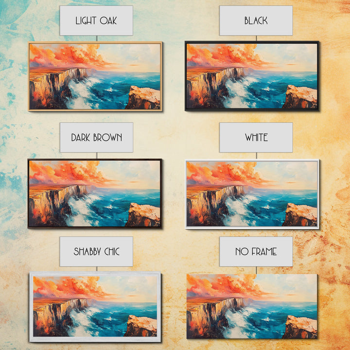 Coastal Cliffs Painting, landscape painting, seascape painting, blue and green wall art, framed canvas print, nautical wall art