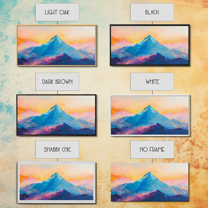 Blue Mountain, Sunset Landscape, Panoramic Art, Canvas Print, Mountain Painting, Pink Orange Wall Art, Extra Wide Art, Living Room Art