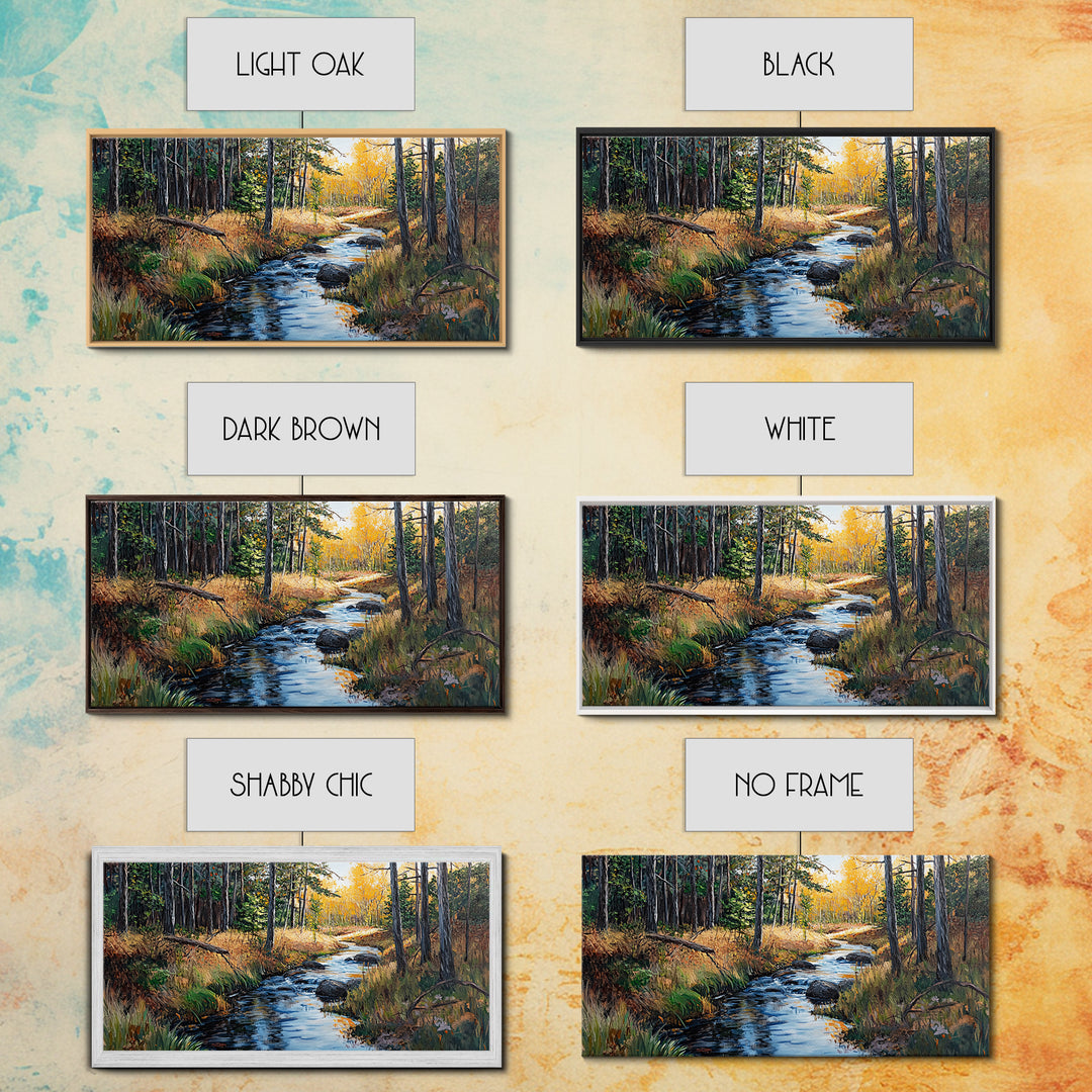 Autumn Forest, Creek Painting, Panoramic Art, Framed Canvas Print, Pine Tree Art, Rustic Wall Art, Extra Wide Art, Fall Landscape Painting