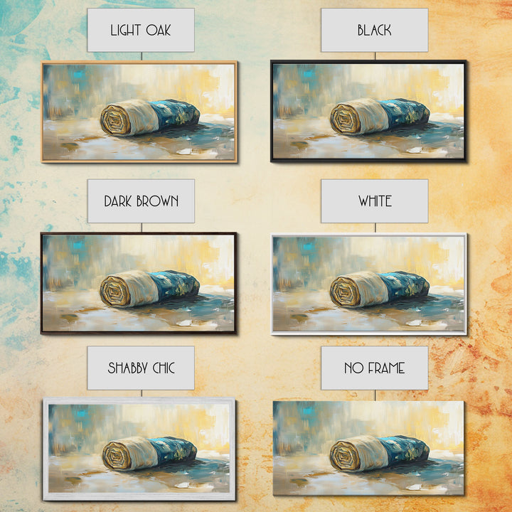 Rolled fabric, oil painting from photo, rustic decor, farmhouse art, wabi sabi art, framed canvas print, horizontal wall art, gift idea